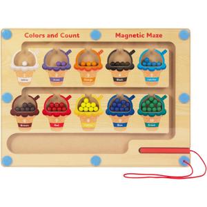 Magnetic Color & Number Maze, Montessori Wooden Color Matching Learning Counting Puzzle Board, Toddler Fine Motor Skills Toys for Boys Girls 3 4 5 Years Old