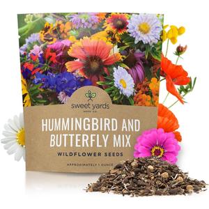 Wildflower Seeds Butterfly and Humming Bird Mix - Large 1 Ounce Packet 7,500+ Seeds - 23 Open Pollinated Annual and Perennial Species
