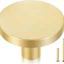 QOGRISUN 2-Pack Solid Brass Cabinet Knobs, 1-5/16-Inch Diameter, Round Gold Dresser Drawer Pulls Handles, Modern Kitchen Hardware, Brushed Brass Finish