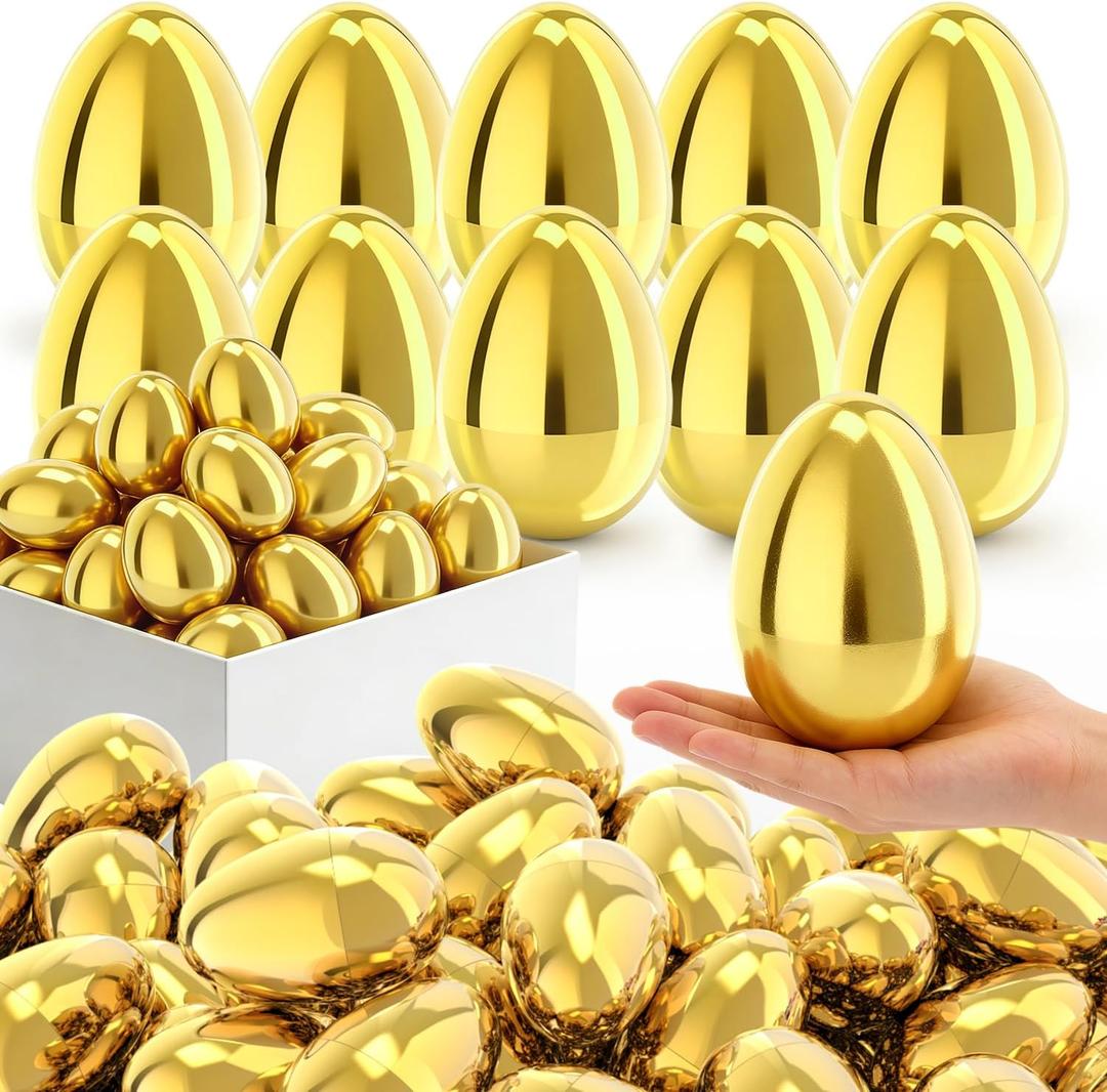 Skirfy 24PCS Golden Easter Eggs, Empty 3.15" Golden Eggs Bulk Fillable for Easter Hunt Party Favor Basket Stuffers Filler Classroom Prize Supplies Decor