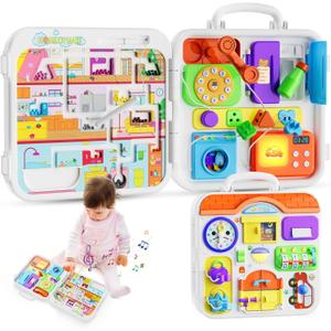 INNOSKY Toddler Montessori Toy Busy Board for 1-2 Year Old Boys Girls Gift, Baby Toy 12-18 Months, Musical Learning Educational Toys for 1 Year Old, 1st Birthday Baby Boy Girl Gifts (Orange)