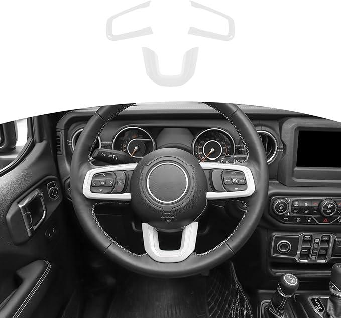 RTTCZ for Wrangler JL Steering Wheel Trim Decal Panel White for Jeep Wrangler JL JLU Gladiator JT 2018Present White Interior Accessories 3pcs