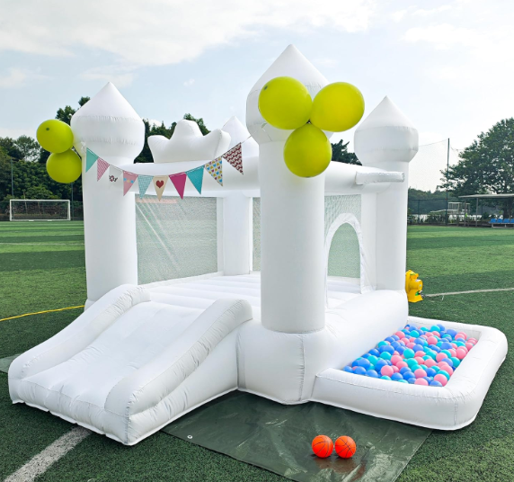 9FT White Bounce House Inflatable Toddler Bouncy House for 3-6 Age Kids, Inflatable Castle for Indoor and Outdoor Suitable for Family Gatherings Holiday Decorations Photography (Includes Blower)
