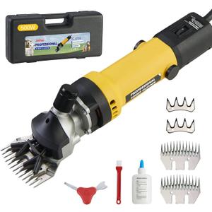 Johui Professional Electric Sheep Shears, 500W for Trimming and Grooming Sheep, Alpaca, Yak and Long-haired Animals, 2 Sets of Blades, 6 Speeds and 2600 RPM