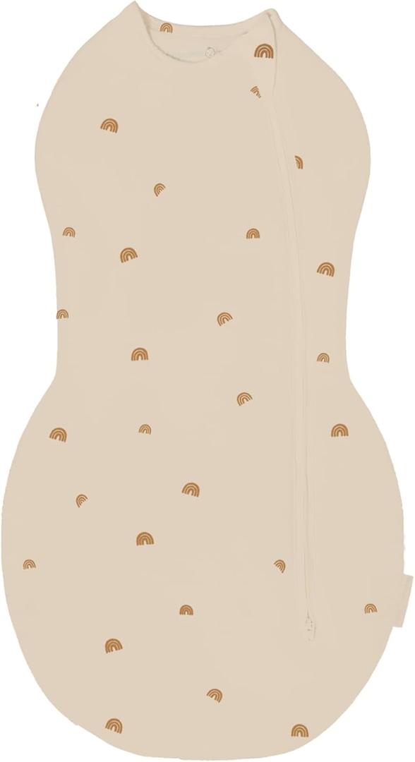 Happiest Baby Sleepea Comforter Swaddle - 100% Organic Cotton Baby Swaddle Blanket - Doctor Designed Promotes Healthy Hip Development (Tan Rainbows, Small)