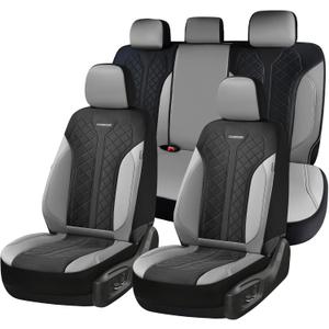 Coverado Automotive Seat Covers Full Set, Luxury Car Seat Covers, Leather Seat Covers, Mesh Design, Black Driver Seat Protectors, Universal Fit for SUVs, Trucks, Sedans