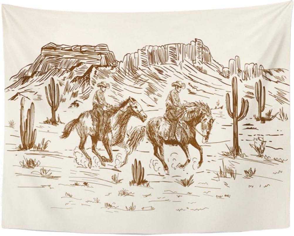 TOMPOP Tapestry Ranch Wild West Desert Sketch Western Landscape Home Decor Wall Hanging for Living Room Bedroom Dorm 60x80 Inches 