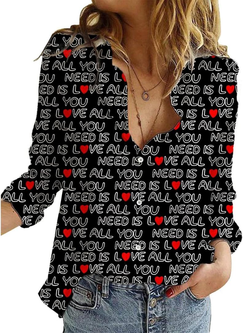 Hawaiian Button Down Shirts for Women Halloween Thankgiving Christmas Valentines St Patricks Long Sleeve Tops Blouse (Medium, Vlt Aynl)