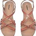 Veittes Women's Flat Slide Sandals-Adjustable Double Elastic Bands,Crossover Straps,Fashion Casual Summer Flat Sandals. (11, Vt2207023light Brown)