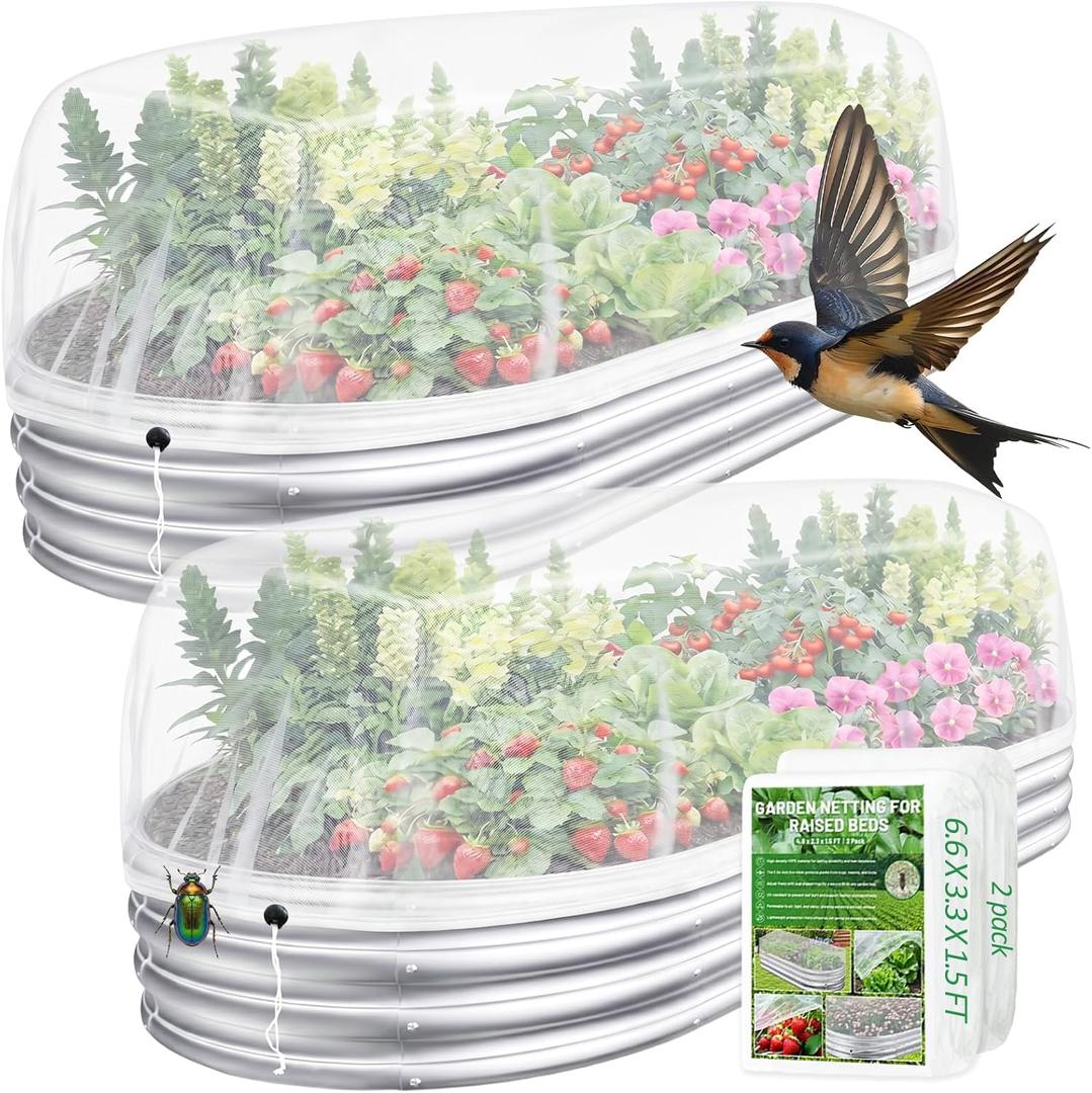 2 Pack Garden Netting for Raised Beds, 6x3FT Raised Bed Cover for Garden Protection, Ultra Fine Mesh Bird Netting Pest Barrier Screen with Drawstring for Protecting Vegetables Fruits Flowers