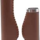 Bike Handle Grips 135/95mm Long/Short Grips Non-Slip PVC Microfiber Leather Ergonomic Hand-Sewn Casual Retro Double Lock-on Handlebar Lever for MTB,Road Bike (Dark Brown-A)