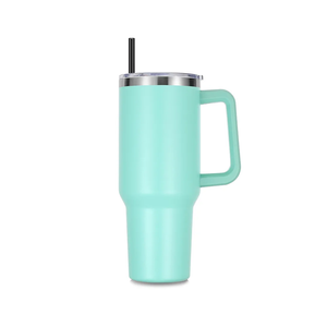 DOMICARE 40 oz Tumbler with Handle and Straw, Stainless Steel Tumbler with Lid and Straw, Reusable Vacuum Insulated Cup, Travel Coffee Mug, Mint Green, 1Pack