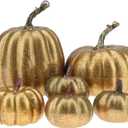 6 Pcs Gold Artificial Pumpkins Decor,Fall Home Decorations, Crack Foam Pumpkin for Halloween Thanksgiving Fireplace & Mantel & Kitchen Table Centerpiece Decoration