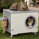 Plastic Outdoor Cat House, Extra Large Insulated Feral Cat Shelter Outside with Escape Door & Elevated Feet, Waterproof Weatherproof Cat Cave for Stray Cats Small Pets, Gray