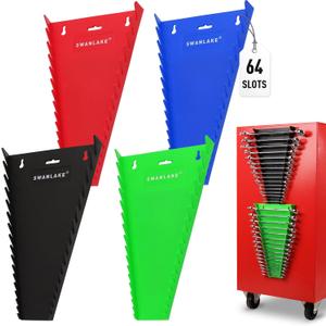 Magnetic Wrench Organizer 4-piece, Wrench Rack Tool Trays SAE (1/4" to 1-1/16"), Metric (6mm to 24mm), 64-Slot Drawer Storage Tools, Wrench Set Holder