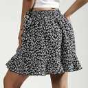 YHYJMY Summer Skirts for Women High Waist Side Tie Wrap Skirt Boho Drawstring Flowy Floral Mini Skorts for Holiday (Black, L)