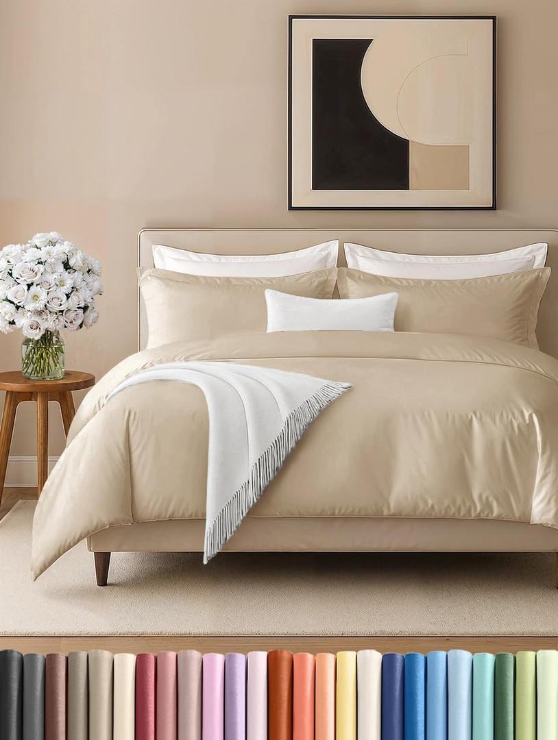 Duvet Cover King Size Set - Extra Soft King Size Duvet Cover 104 x 90 with 2 Pillow Shams - Hotel Luxury, Easy Care and Fade Free with Zipper Closures & Ties - Comfy, Breathable Bedding Set (Wheat) (14 - Wheat (No Comforter))