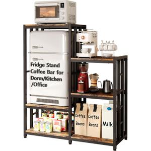 Mini Fridge Stand Coffee Bar Cabinet Station With Small Refrigerator Insert Storage Space, Shelf Organizer For Dorm Microwave To Sit On, Baker Rack for Office, Big Table To Go Over Hide Minifridge, 15.7"D x 40.5"W x 48.8"H