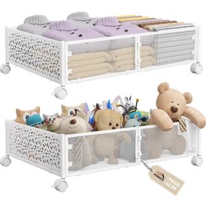 Under Bed Storage, Under the Bed Storage Containers with Wheels, Under Bed Shoe Storage Organizer Drawer for Bedroom Clothes Shoes Blankets - 2 Pack