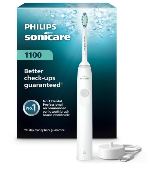 Philips Sonicare 1100 Series Electric Toothbrush - Sonic Toothbrush with Advanced Sonic Technology, EasyStart, Smartimer & Quadpacer, White, Model HX3641/02