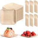 Irenare 200 Pcs Palm Leaf Plates and Wooden Forks Set, 6 Inch Bamboo Square Disposable Party Plates Compostable Tableware for Appetizers Wedding Picnic Dessert BBQ Camping Events