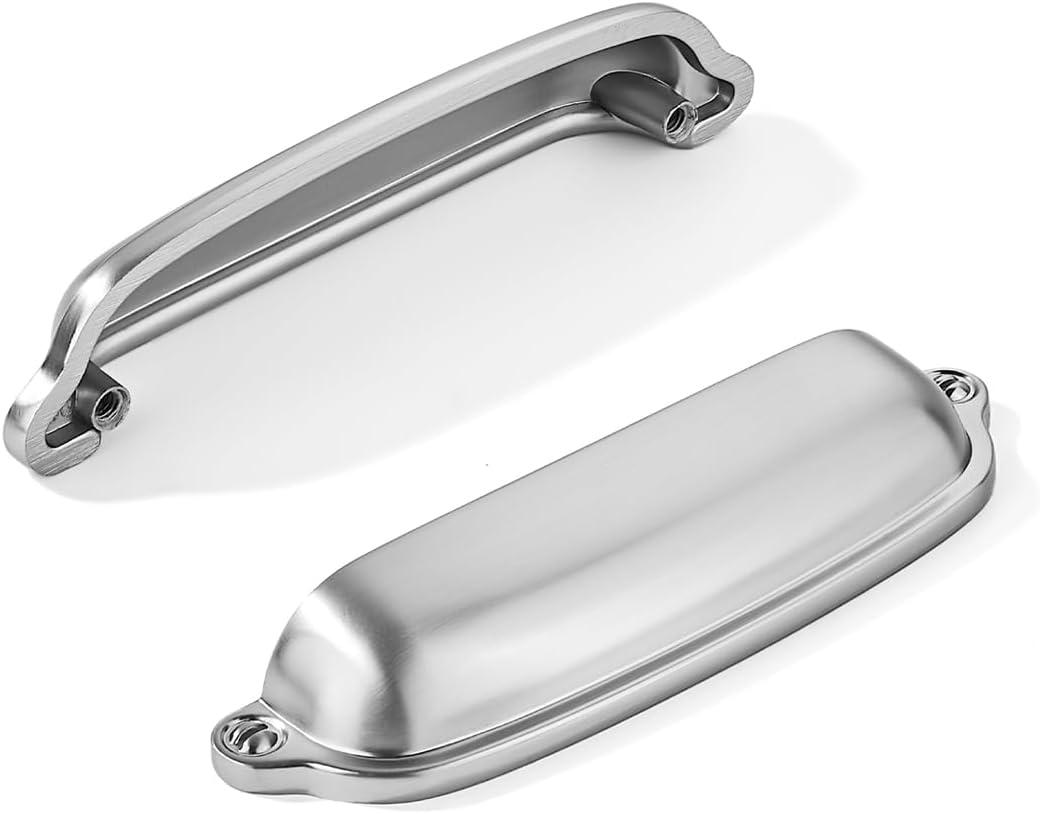 khtumeware 10 Pack Brushed Nickel Cup Pulls 2-1/2 Inch Center to Center - Cabinet & Drawer Handles for Kitchen Hardware