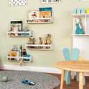 NATURE SUPPLIES Set of 4 Whitewashed Nursery Room Shelves 16.4'', Solid Wood Ideal for Books Toys and Decor, Wall Bookshelf Kids Bedroom, Bookshelf, Nursery Book Shelves, Floating Grey