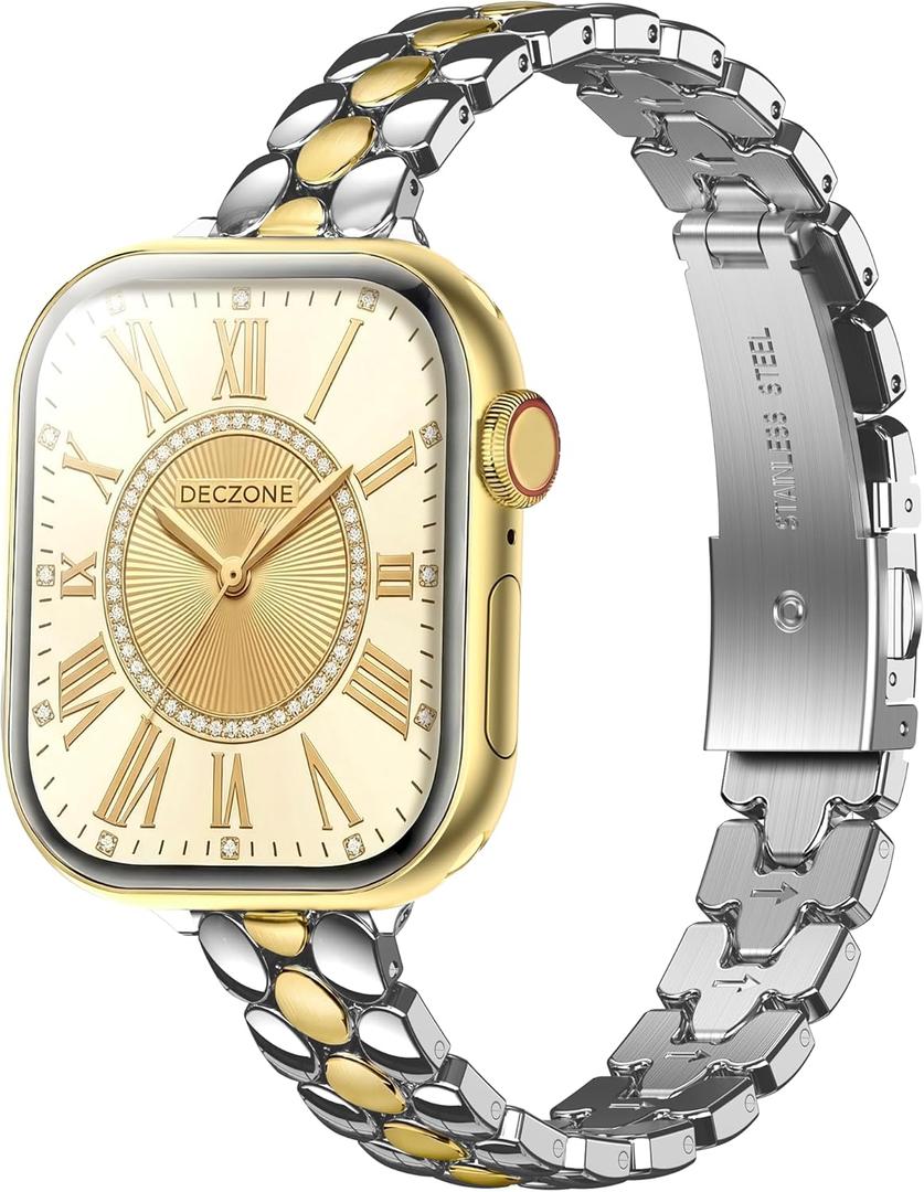 Narrow Metal Band Compatible with Apple Watch Bands 38mm 40mm 41mm 42mm 44mm 45mm 46mm 49mm, iwatch Thin Stainless Steel Bands Series 11 10 9 8 7 6 5 4 3 2 1 SE Ultra for Women (Silver Gold)