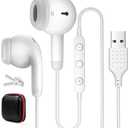USB Earbuds for PC,Headphones with Microphone for Computer,Wired USB Headset with Mic Audio Control Noise Isolating Stereo Laptop Earphones for Dell for HP for Surface Switch Office Zoom Working White