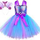 Tutu Dreams Summer 4 Colors Mermaid Dress for Girls with Headband Birthday Party Gifts Dress Up Clothes