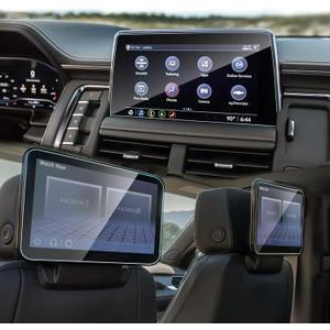 3PC Screen Protector Compatible with 2021-2025 Chevy Tahoe Suburban & GMC Yukon Accessories, Tempered Glass Protective with 10.2In Infotainment Screen & 12.6In Rear-Seat Screen Film