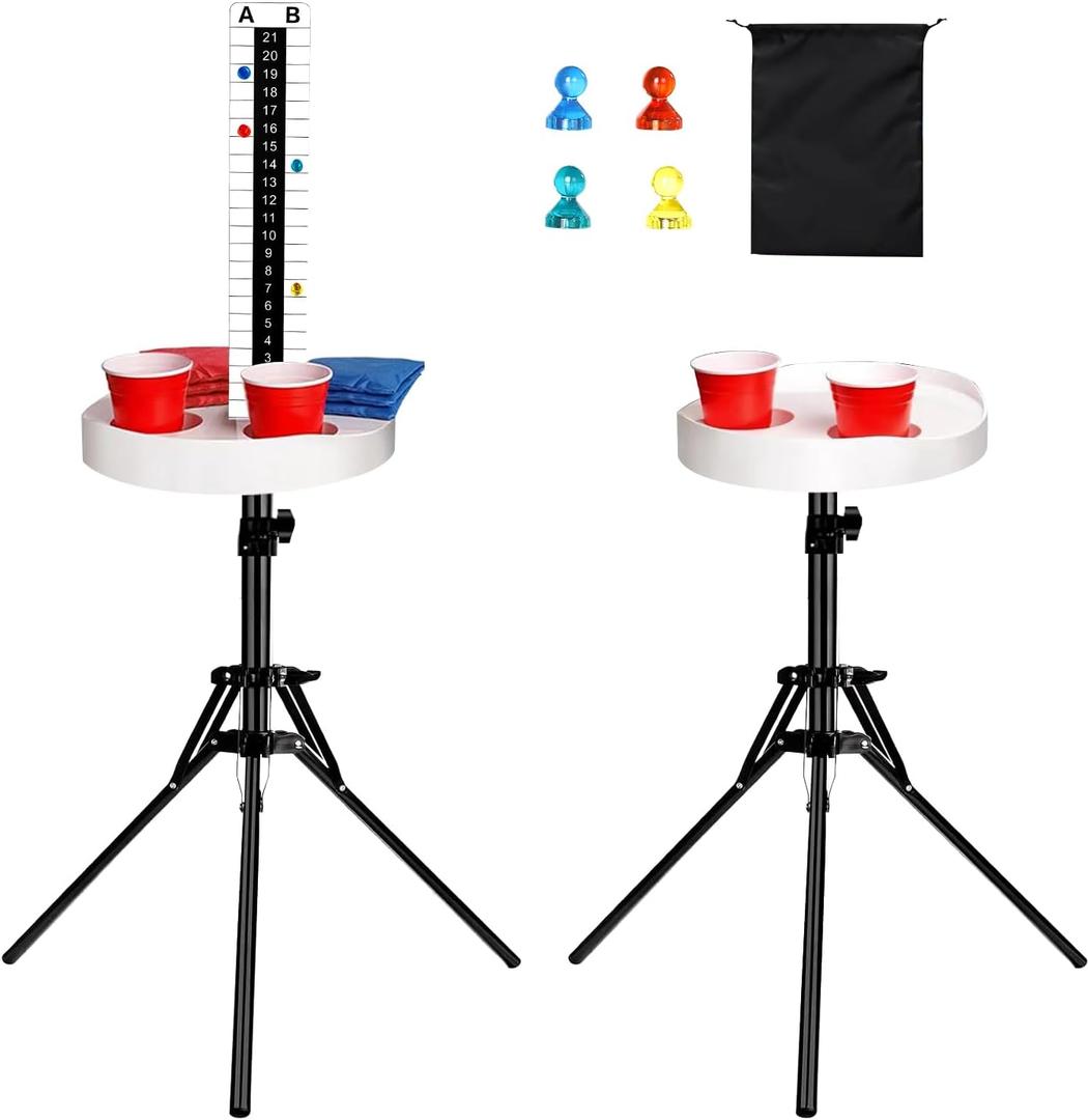 2 Sets Cornhole Scoreboard with Drink Holders, Adjustable Foldable Tripod Stand with Magnetic Markers for Backyard, Outdoor Games