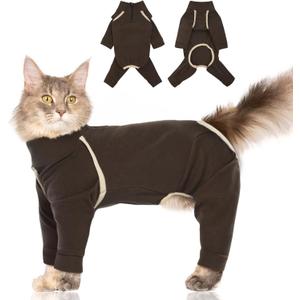 Cat Pajamas - Coffee, L - Prevents Hair Loss, Sticky Hair Clothes, Sphynx Clothes, Anti-Licking or Skin Disease Recovery Suit for Female Cats, Pet Apparel Onesie