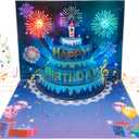 Birthday Cards, 3D Pop Up Birthday Card, Fireworks, Lights, Music and Cake Happy Birthday Card, Birthday Gift Card with Envelope and Blank Card for Women, Men, Husband, Wife, Kids, Mom, Dad