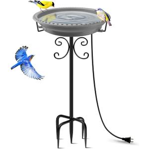 Daoeny Heated Bird Bath for Winter, 100W Heated Bird Baths for Outdoors Thermostat Control with 5-Prong Metal Base, Heated Bird Bath for Outside Winter Garden Patio Yard Lawn (Grey) (Gray)