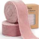 Keypan Pink Velvet Ribbon 2-1/2 Inch x 6 Yd Handmade Frayed Vintage Wide Ribbons for Christmas Tree Home Decor Wreath Craft Ornaments Gift Wrapping