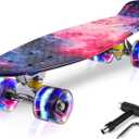 Skateboards, 22" Complete Skateboard, Mini Cruiser Skateboard for Kids Boys Girls Teens Beginners with Colorful Flashing Wheels Skate Tool, Kids Children's Day Gift (Galaxy)
