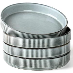 famiware Star 8.25" Pasta Bowls, Large Dinner Bowls Set of 4, Salad Bowl Plates, Shallow Bowls for Eating, Smoky Blue