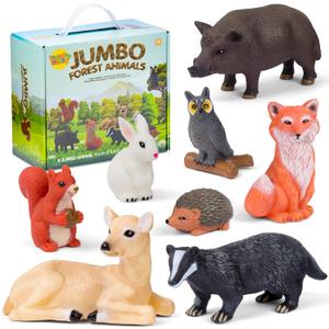 Learning Minds Set of 8 Jumbo Forest Animal Figures - Woodland Animals for Toddlers Age 1-3 - Toy for Kids Age 18 Months Plus - Wild Animal Toys for Kids 1,2,3 Years Old