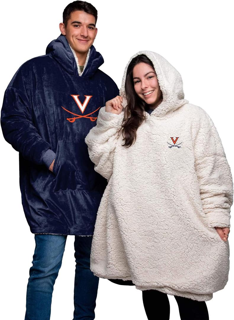 FOCO NCAA Unisex Reversible Oversized Sherpa Hoodie Sweatshirt Big Logo Hoodeez (Blue), One Size