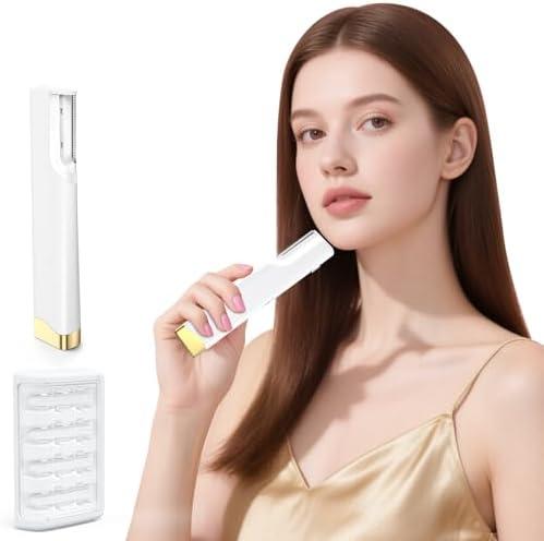 Lovsheme Sonic Dermaplane Razor for Women – 3-Speed Rechargeable Facial Hair Remover with LED Light & 5 Replacement Blades, Exfoliating Dermaplaning Tool for Peach Fuzz, Smooth & Radiant Skin