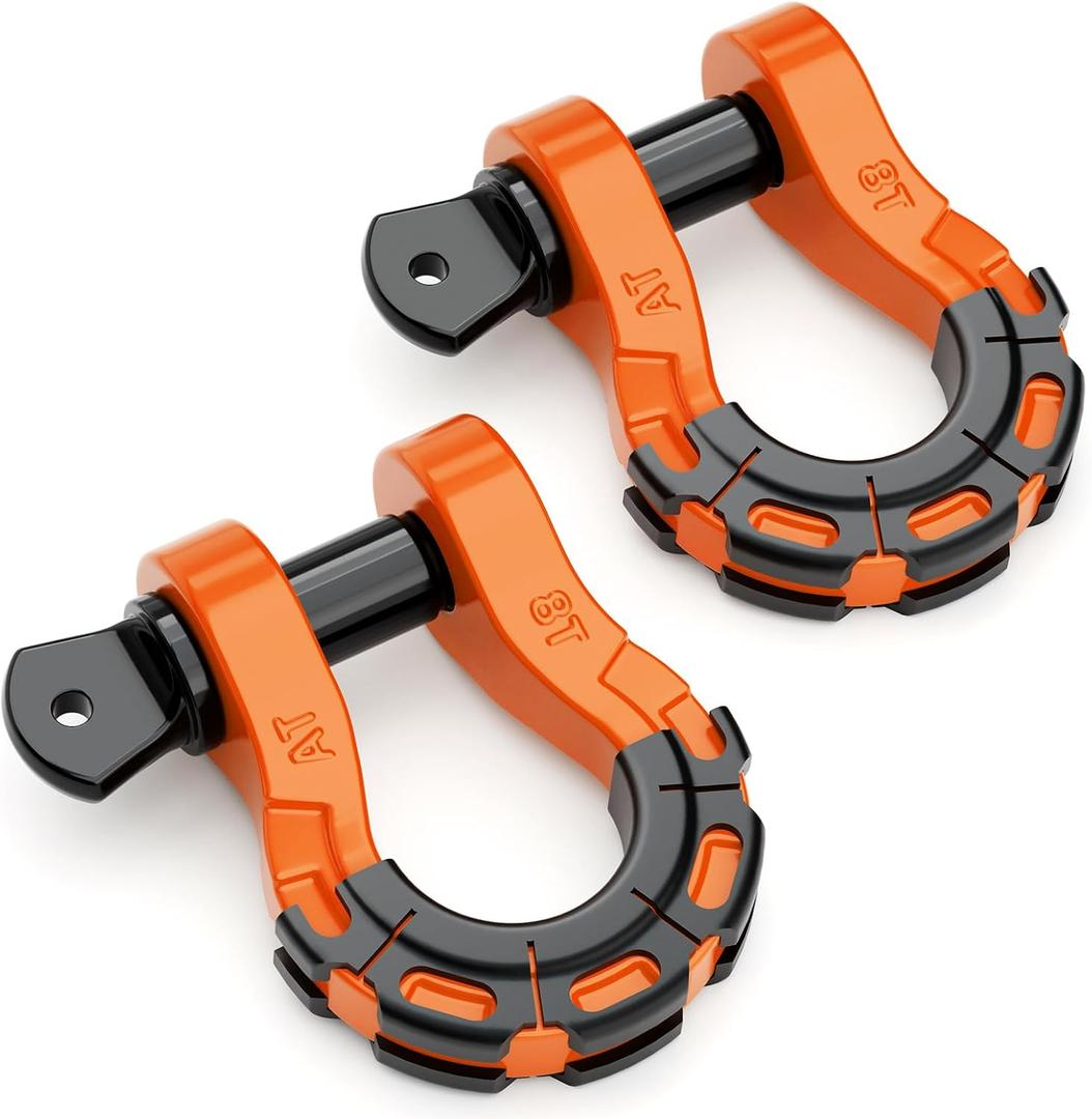 2 x AUTOBOTS D Ring Shackles Heavy Duty(2 Pack) 68,000 lbs Capacity, Stronger Than 3/4" D Shackle, with 7/8" Screw Pin, for Tow Strap Winch Off Road Accessory Vehicle Recovery Orange