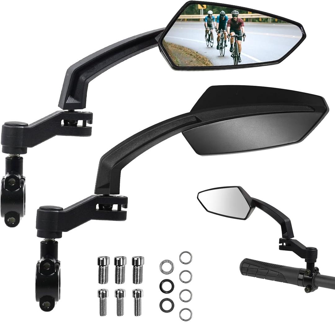 Handlebar Bike Mirror, HD Convex Glass Rear View Mirror with Shatterproof Film, 360 Adjustable Bicycle Mirror for MTB & E-Bike, Fits 21-26mm Handlebars, Left Side Only(Black)
