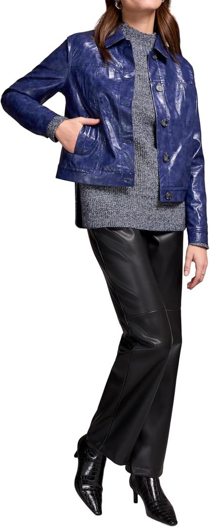 Tribal Women's Womens Fashion Button Front Jacket (Blue, XL)