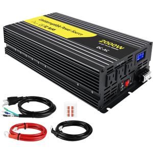 2000W Sump Pump Battery Backup Power System Basment Protection Sump Pump Inverter with LCD Display and Automatic Battery Backup Switching for Basement Emergency and Power Outage Backup (Black)