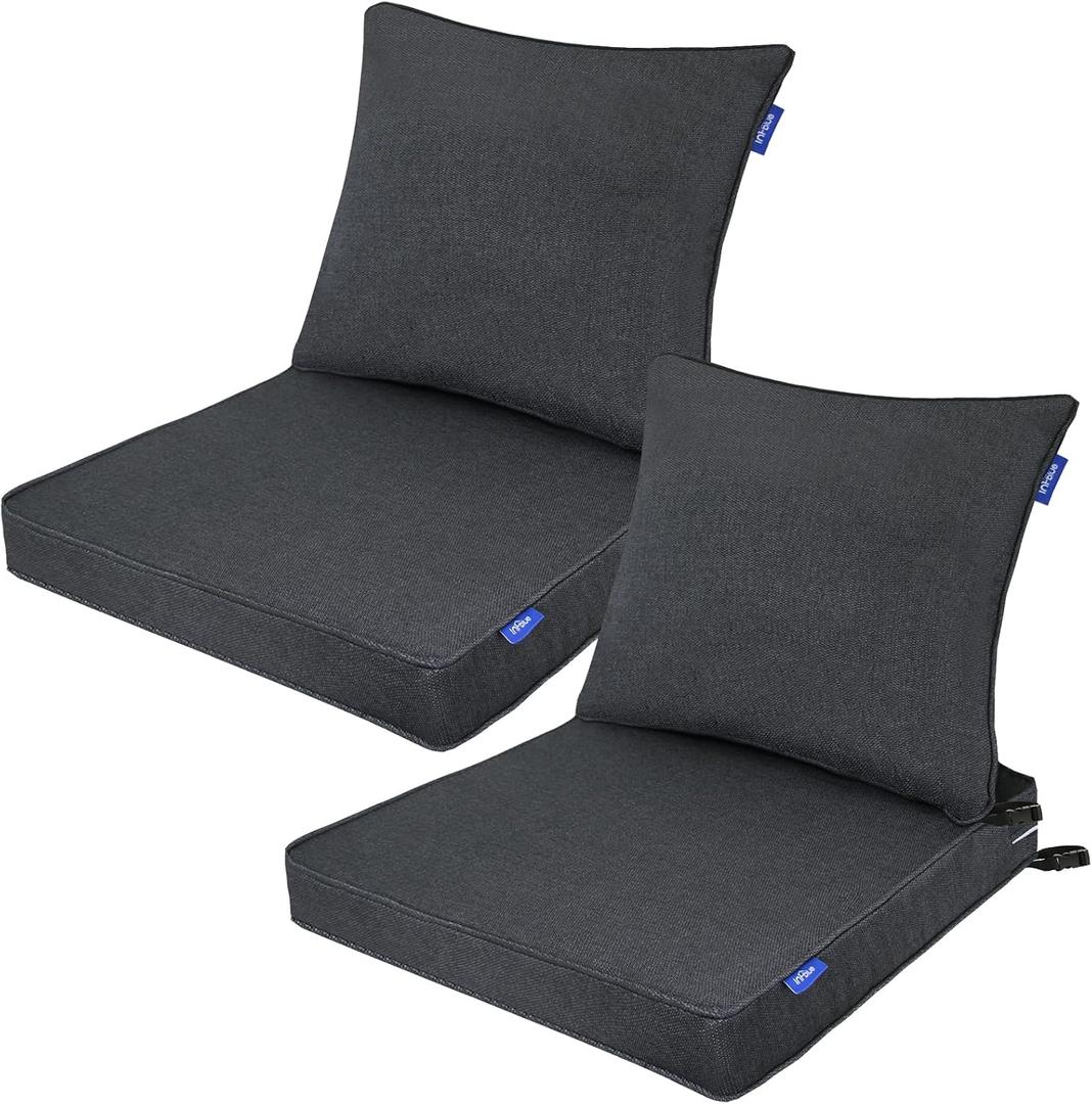 Deep Seat Cushions, Outdoor Cushions, Patio Furniture Cushions, Deep Seat & Back Cushion Patio Cushions with Rmoveable Cover for Backyard Couch Sofa Fade Resistant (22x24x4 in, Black Grey)