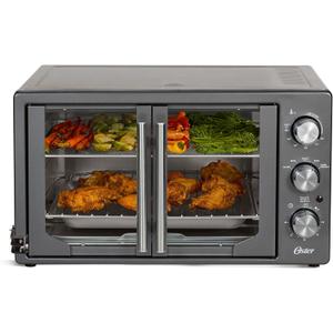 Oster Extra-Large 42L French Door Countertop Toaster Oven, 6-in-1 Air Fryer Oven with Air Fry Rack, Wire Rack, Baking Pan and Crumb Tray, Stainless Steel, 42 Liter