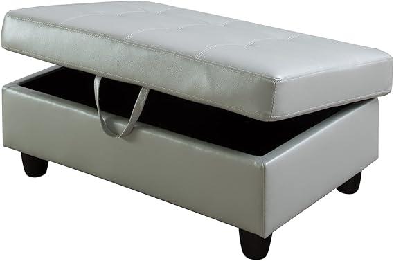 NicBex 35" W Storage Ottoman,Modern PU Leather Ottoman with Storage,Ottoman Foot Rest Stool for Under Desk at Work,Bedroom Bench with Storage,Ottoman Bench for Living Room,Silver Green