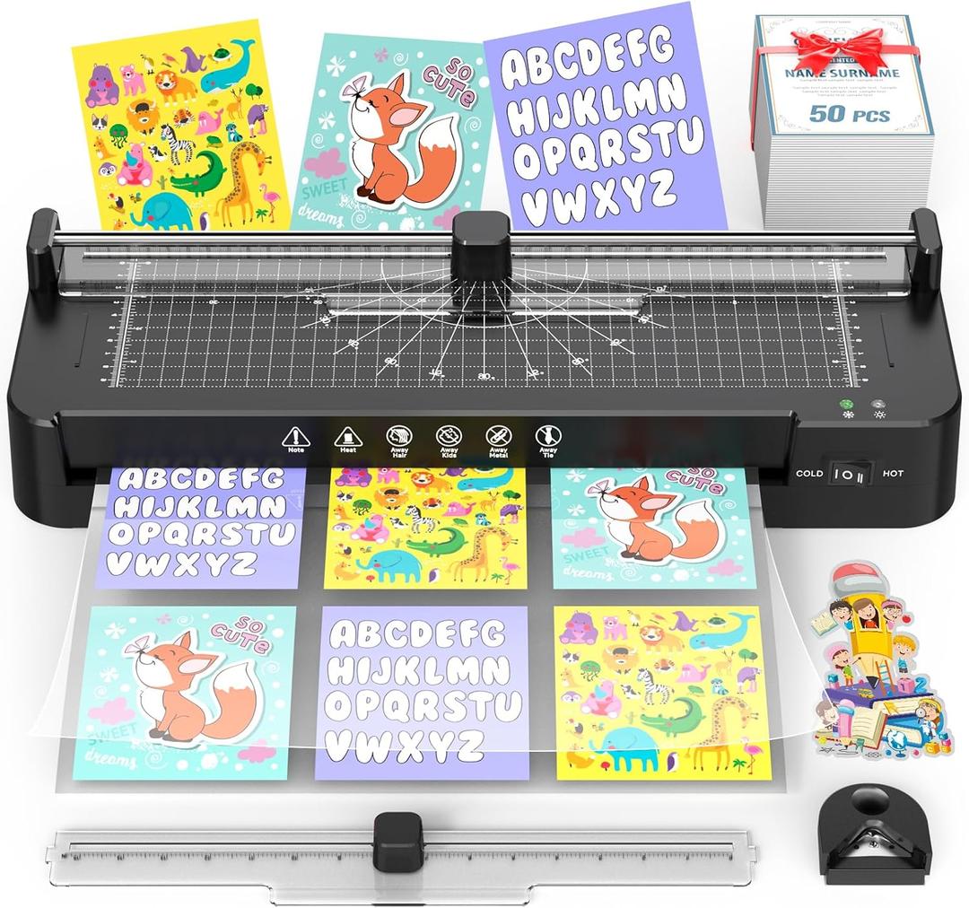 13in Laminator Machine with Sheets 50pcs + Paper Trimmer + Corner Rounder, 11x17 / ABS Anti-Jam Technology |Dual Hot and Cold Mode | 90s Fast Preheat for A3/A4/A5/A6 Home Office School Use (Black)