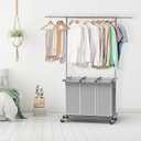 Simple Houseware 3 Bags Laundry Sorter with Extensible Clothes Hanging Rod